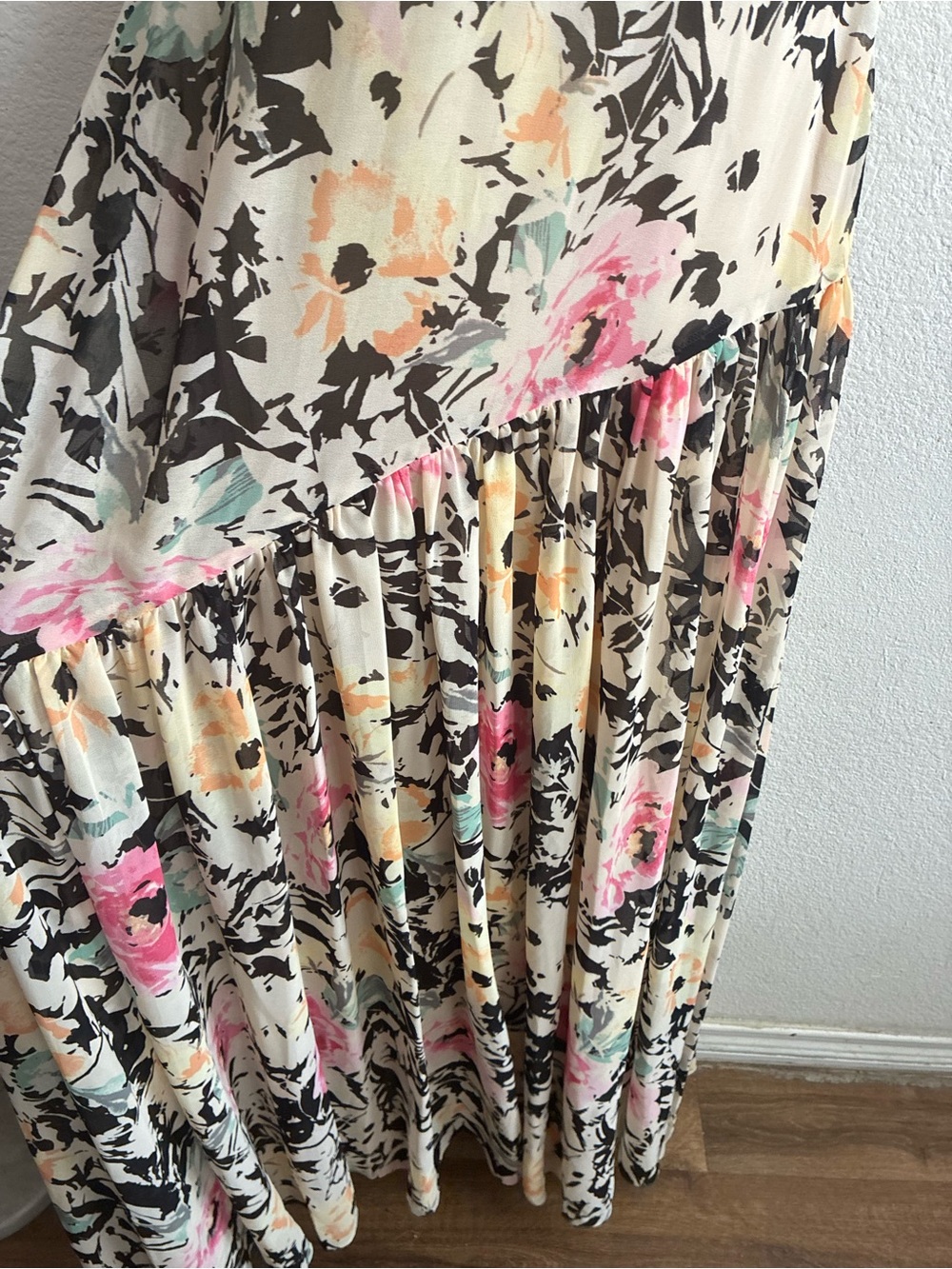 Ralph Lauren Floral Chiffon Gown Maxi Dress Cream with Pink Floral Print 10 - Picture 11 of 16